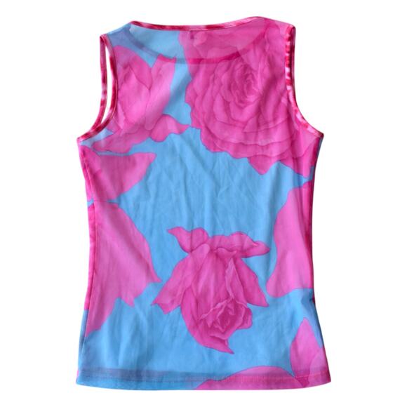 Y2K Natty & Hillie Semi Sheer Mesh Tank Top | Pink Floral | Size Medium - Picture 3 of 4